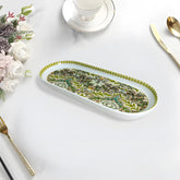 Elegant Sea Green Floral Oval Porcelain Serving Platter with Gold Accents